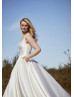 Plunging V Neck Ivory Satin Simple Wedding Dress